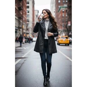 Vintage Tribeca Studios Black 100% Leather Blazer Jacket, size Large, Button Up